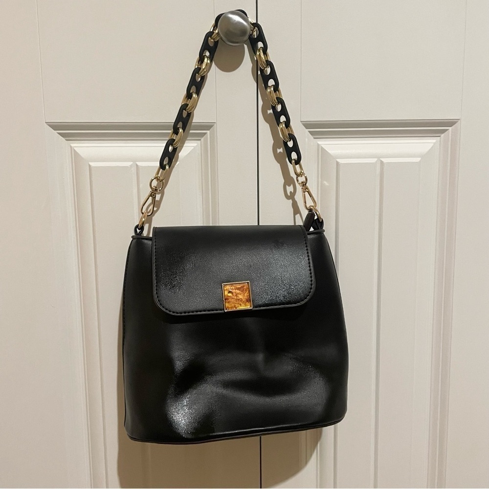 Black Faux Leather Shoulder Bag